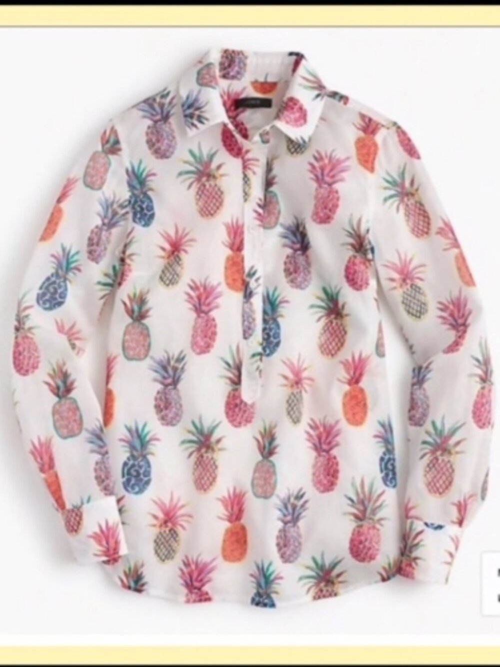 J. Crew White Button-Up Shirt Long Sleeves Multicolor Pineapple Print Size 6